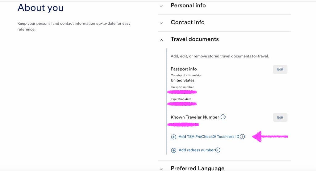 opting in to Touchless ID tsa precheck