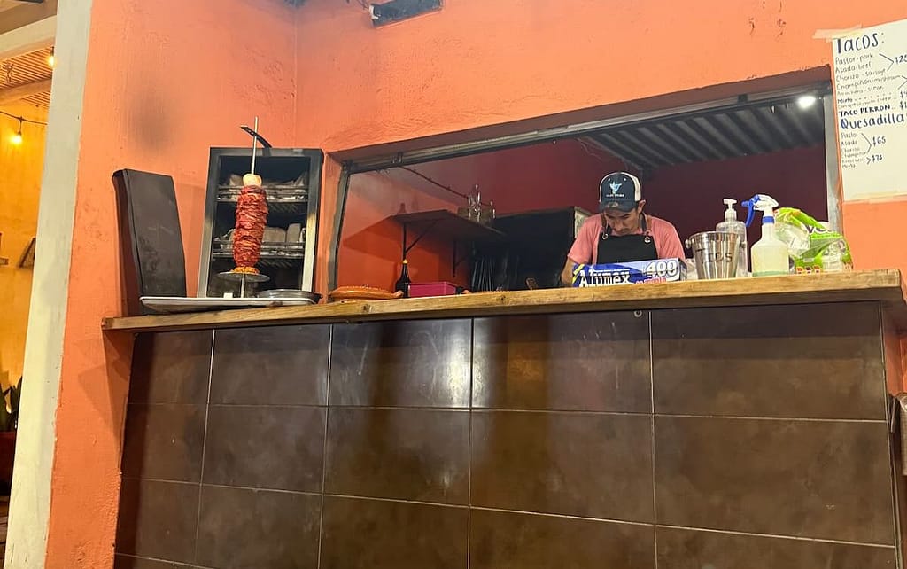 small spit and chef at the unnamed taco stand