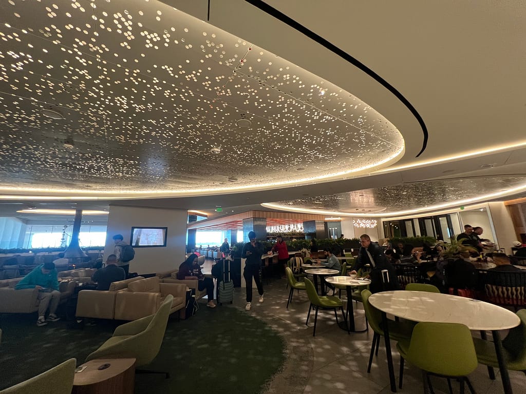 The Club SFO airport lounge dining area