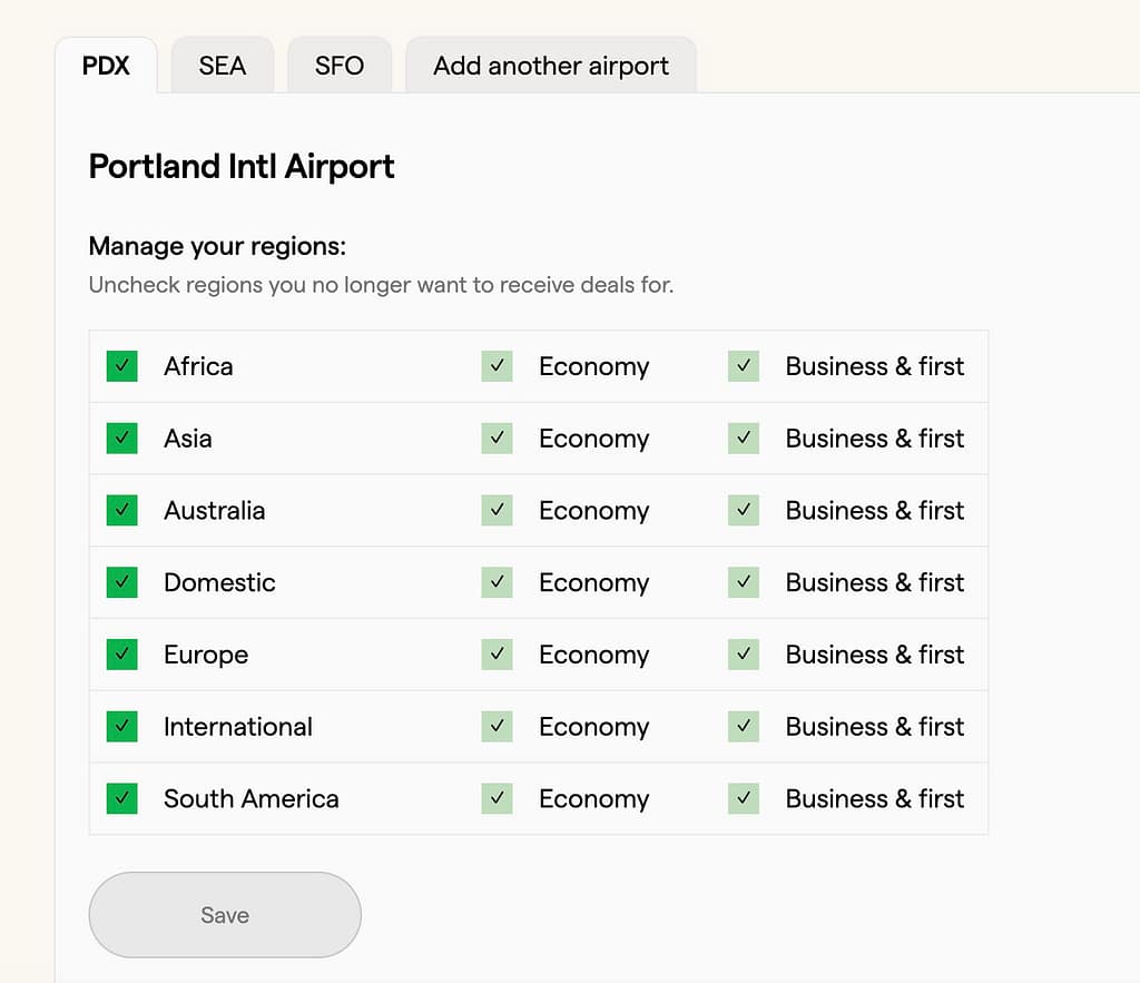 pointhound award flights email custom airport settings