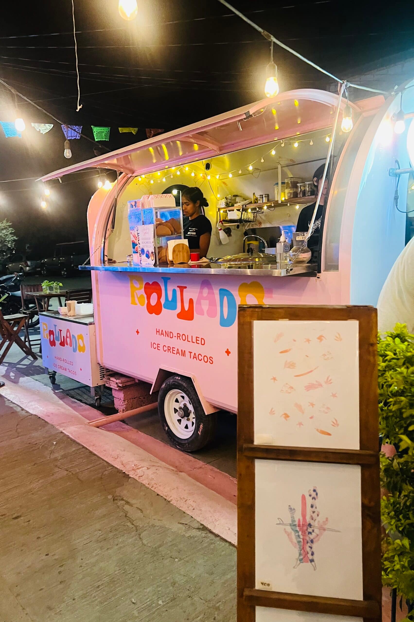 Rollado hand-rolled ice cream taco cart with local art