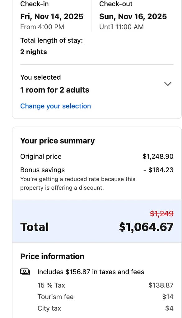 Booking.com price as a loyalty member