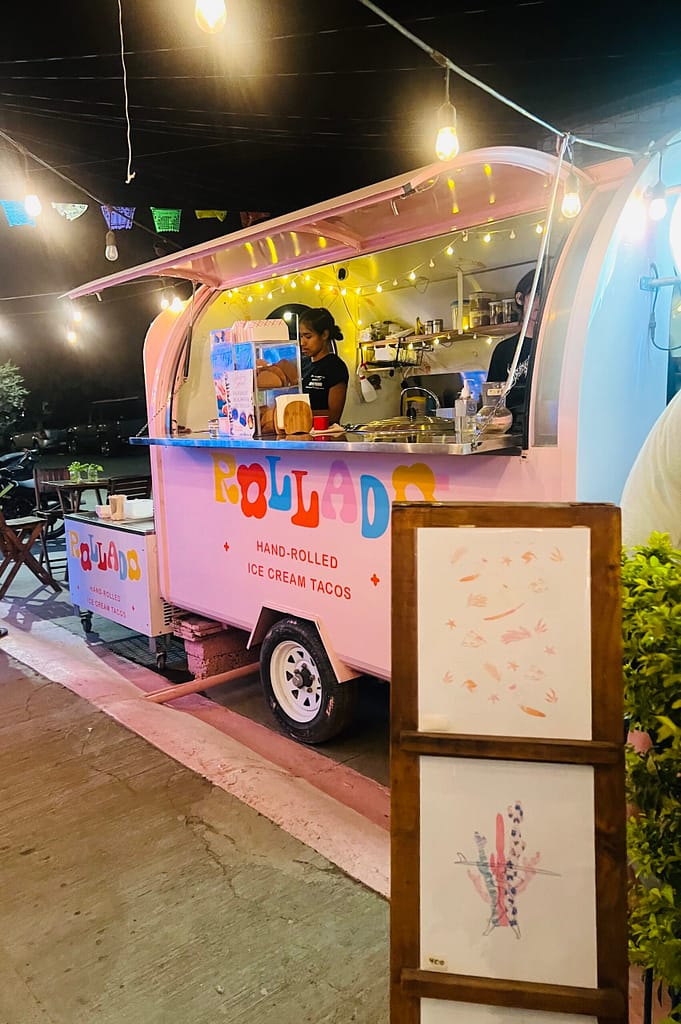 Rollado hand-rolled ice cream taco cart with local art