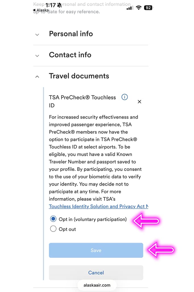 tsa touchless digital id alaska airlines mobile opt in